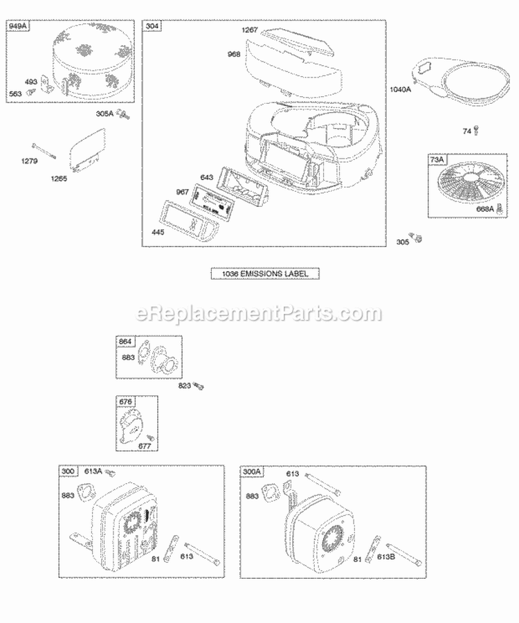Air Cleaner Blower Housing Exhaust System Diagram and Parts List for 28BH76-0114-E1  Briggs and Stratton Engine